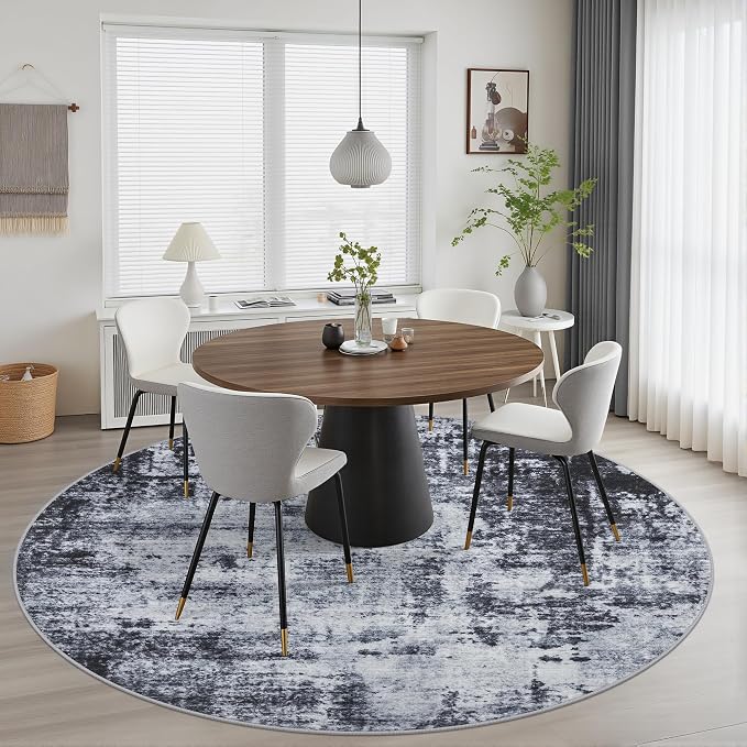 Round Area Rug for Living Room: 6 ft Washable Modern Abstract Soft Thin Rug - Image 3