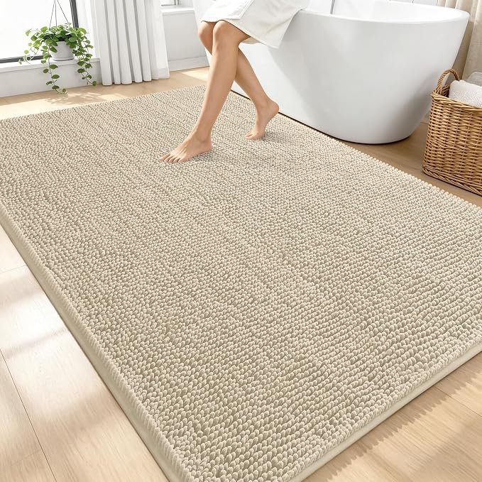 OLANLY Large Bathroom Rugs 70x46, Extra Soft Absorbent Chenille Bath Rugs by OLANLY