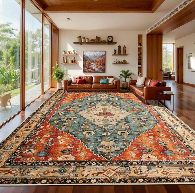 SERISSA 10x12 Area Rugs for Living Room, Large Washable Non-Slip Boho Rug by SERISSAHomeDecorCollection