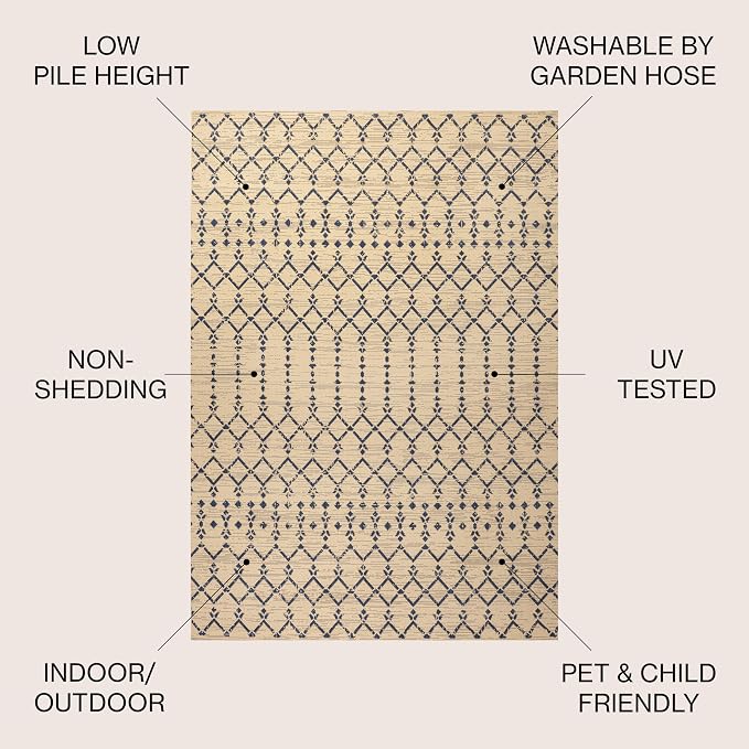JONATHAN Y Moroccan Geometric Indoor Outdoor Round Area Rug 6 Ft Beige/Navy - Image 2