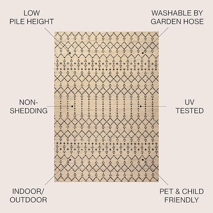 JONATHAN Y Moroccan Geometric Indoor Outdoor Square Area Rug 4X4 Beige/Navy - Image 2