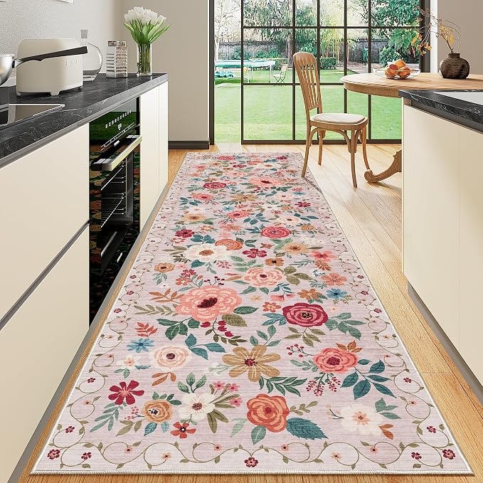 DUKINO 3x10 Runner Rug for Hallway, Washable Kitchen Floral Runner Rug - Image 6