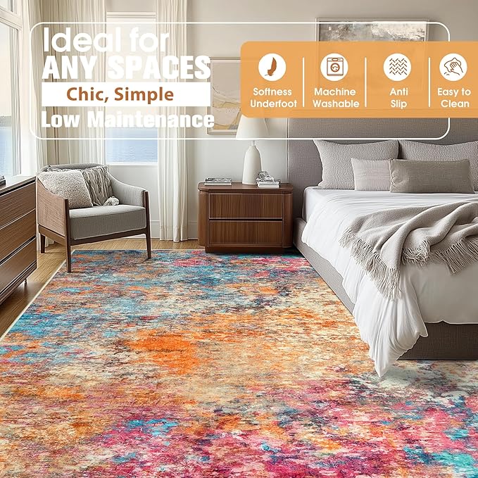 10x14 Area Rugs for Living Room Rug Washable: Abstract Large Rug Indoor Modern - Image 2