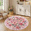 DUKINO Floral Round Rug, 4ft Washable Round Area Rug, Non Slip Indoor Low Pile by DUKINO