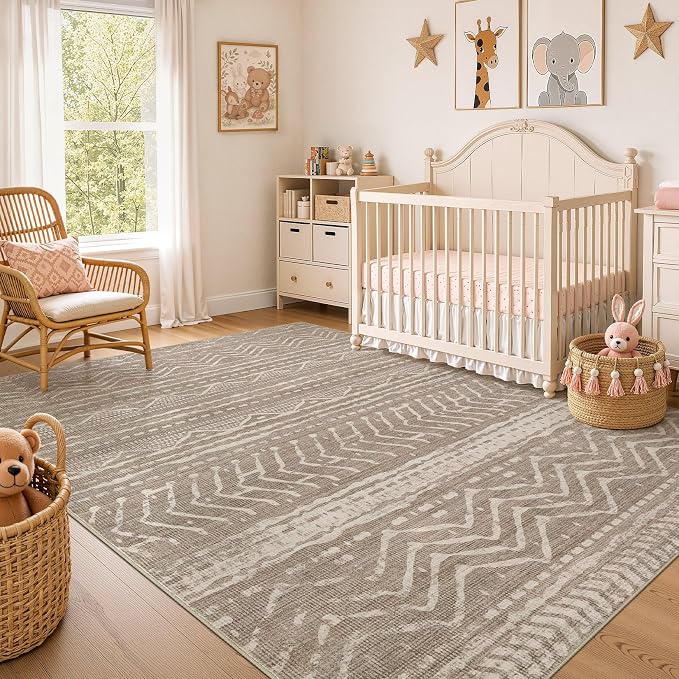 6x8 Area Rugs Living Room: Washable Boho Large Neutral Soft Rug Farmhouse Stain - Image 7