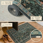 Dark Green 5x8 Dining Room Rug, Floral Washable Soft Non Slip Area Rugs - Image 5