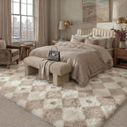 PureCozy Checkered Rug 6x9 Fluffy Shag Living Room Beige Area Rug Modern - Image 3