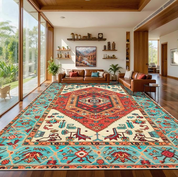 SERISSA 10x12 Area Rugs for Living Room, Large Washable Non-Slip Boho Rug by SERISSAHomeDecorCollection