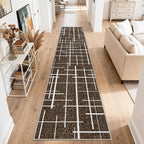 Non Slip Hallway Runner Rug 2.6x12, Modern Distressed Stripe, Washable Extra - Image 9