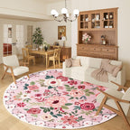 DUKINO Floral Round Rug, 6ft Washable Circle Rug, Non Slip Indoor Low Pile - Image 3