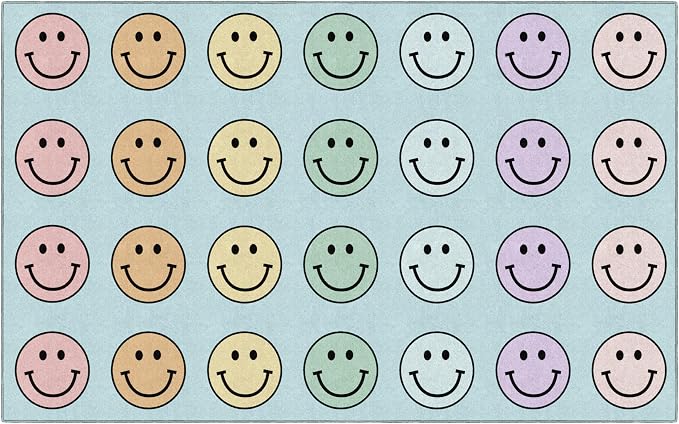Flagship Carpets Pastel Rainbow Smileys Criss-Cross Applesauce Educational Area by FlagshipCarpets