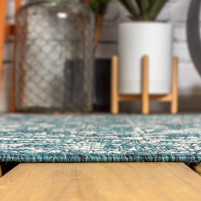 JONATHAN Y Boho Medallion Indoor Outdoor Square Area Rug 8X8 Teal/Gray - Image 5