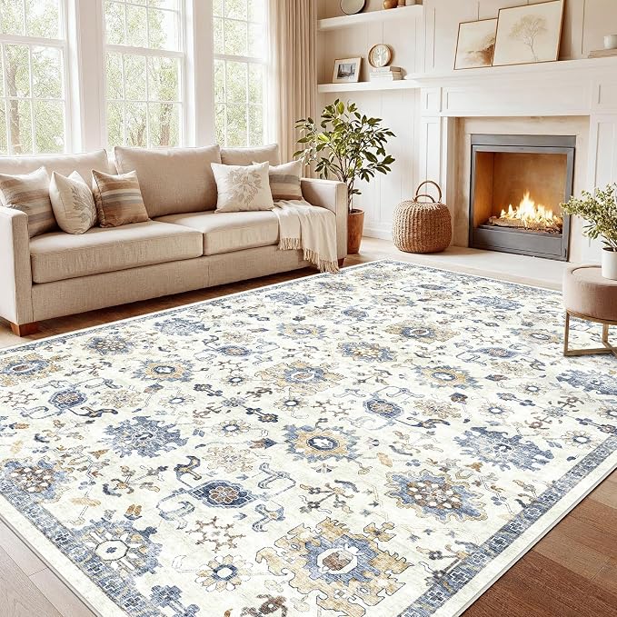 AMADA HOMEFURNISHING 10x14 Washable Area Rug, Low-Profile Large Area Rug by AMADAHOMEFURNISHING