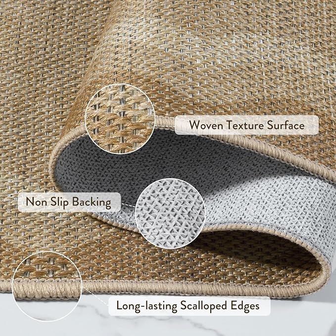 LIVEBOX Scalloped Washable Outdoor 5x7 Rug, Easy Jute Tan Rug - Image 5