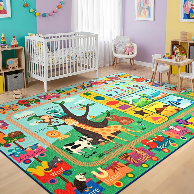 Maxsoft Kids Rug for Playroom, Educational 5x7 Play Mat for Classroom, Washable - Image 3