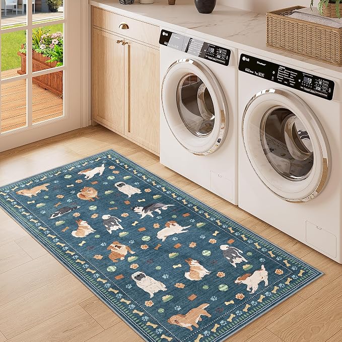 DUKINO 2x4 Runner Rug for Entryway, Animal Dog Print Washable Kitchen Rug - Image 2