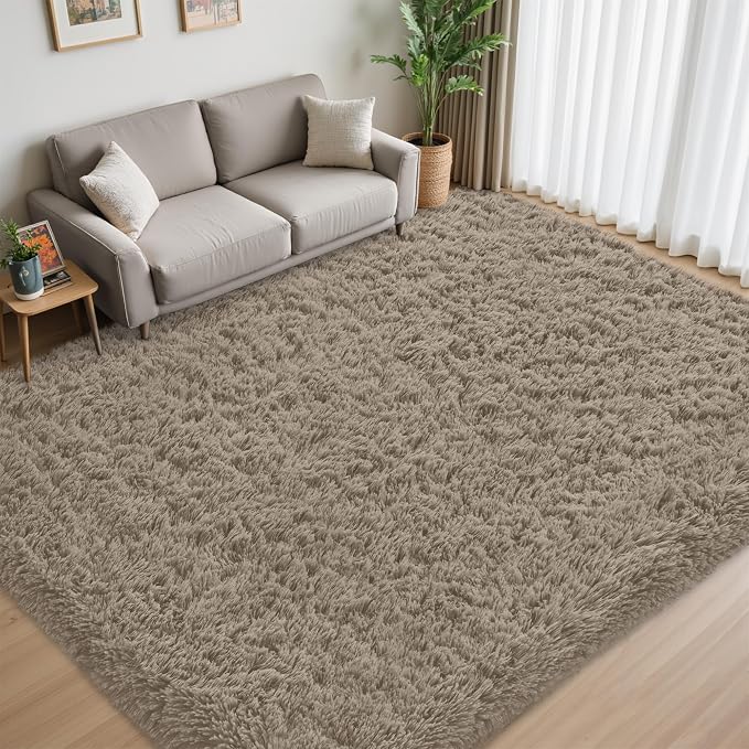 8x10 Area Rug for Living Room:Ultra Soft Fluffy Shag Grey Camel Rugs, Large - Image 4
