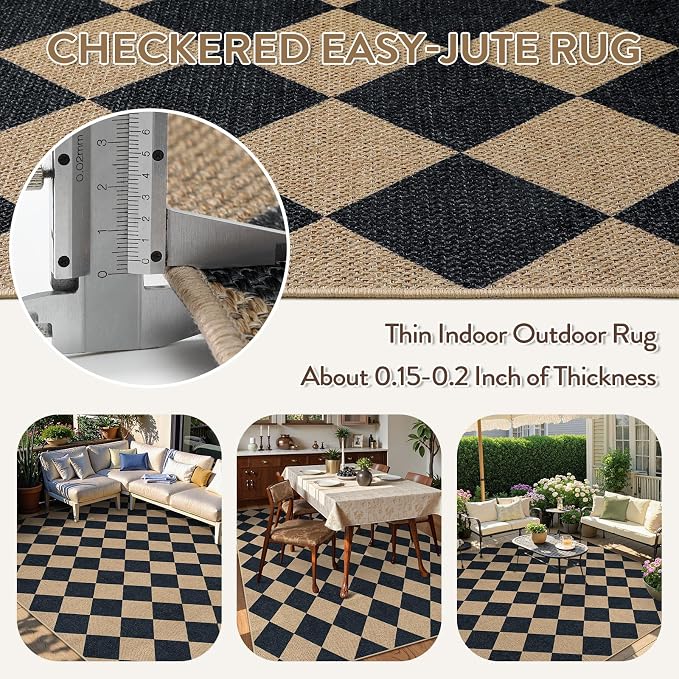 Lahome Colette Checkered Easy Jute Outdoor Rug, Large 6x9 Rug - Image 4