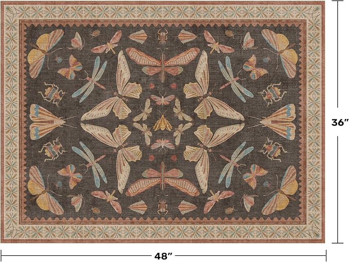Boho Brown Farmhouse Rug 3x4, Soft Low Pile Entryway Carpet - Image 2