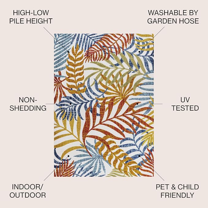 JONATHAN Y Tropics Palm Leaves Indoor Outdoor Square Area Rug 5X5 Cream/Orange - Image 2