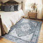 RELEANY Area Rugs 5'x7' Washable Non-Slip, Floral Vintage Distress Medallion - Image 2