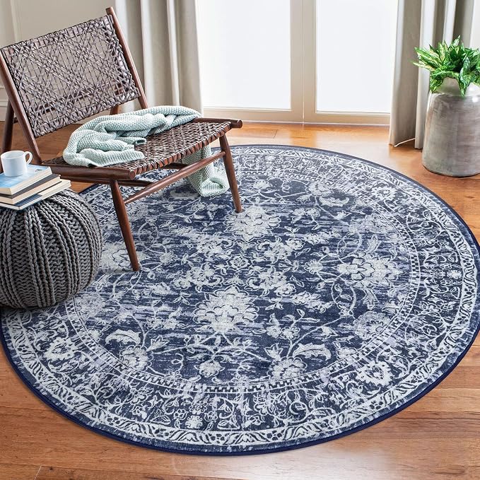 KILOCOCO Area Rug 5ft Round Living Room Rug Washable Printed Vintage Floral by Kilococo