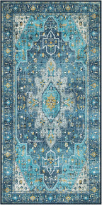 Moynesa 2x4 Teal Vintage Floral Medallion Runner Rug - Image 7