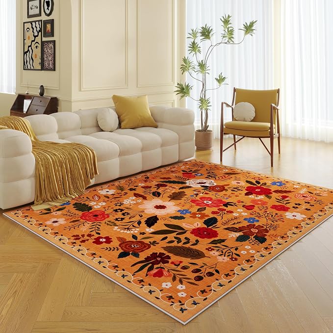 Rugcomf Living Room Rug 5x7 Rug Machine Washable Boho Area Rug Non Slip Floral - Image 7