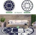 GENIMO 10 ' Round Outdoor Rug for Patio, Waterproof Indoor Outdoor Plastic - Image 5