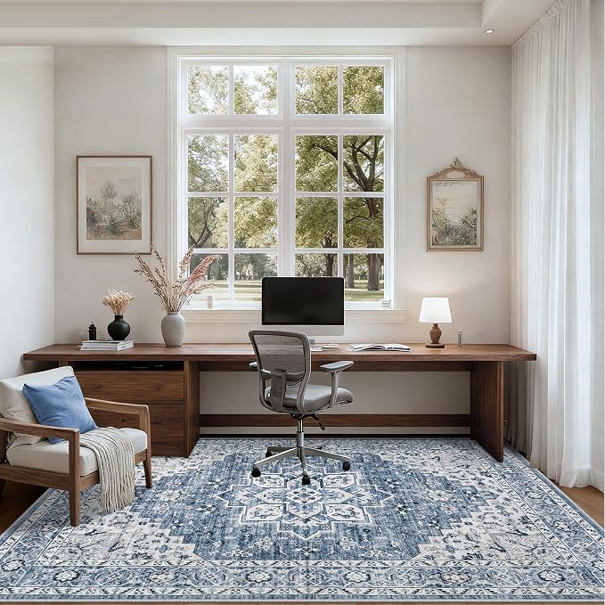 5x7 Area Rugs Living Room Rug: Washable Vintage Boho Medallion Rug No Slip - Image 9