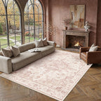 8x10 Washable Neutral Area Rug Pink Vintage Living Room Bedroom Carpet Non-Slip - Image 3