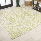 JONATHAN Y Boho Medallion Indoor Outdoor Square Area Rug 5X5 Cream/Green by JONATHANY
