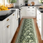 Olive Green Floral Print Area Rugs - Image 6
