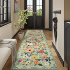 DUKINO 3x10 Runner Rug for Hallway, Washable Kitchen Floral Runner Rug by DUKINO