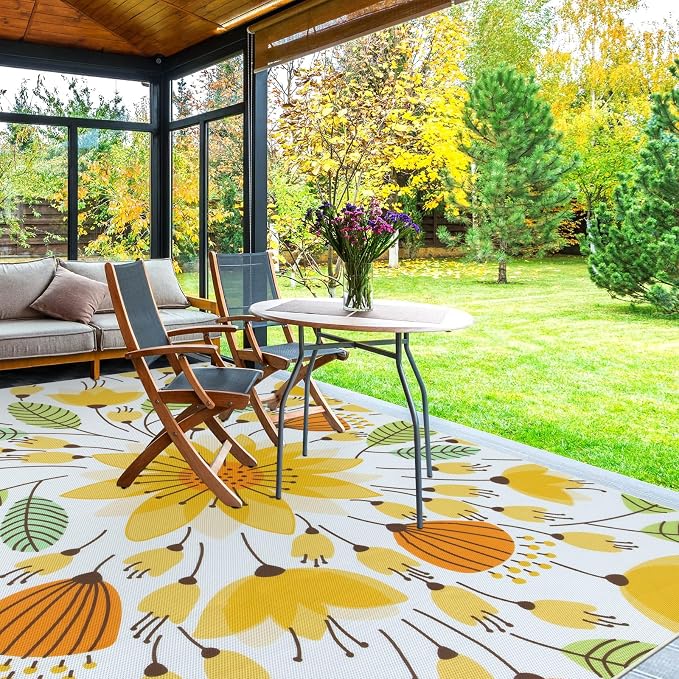 Lahome Floral Indoor Outdoor Rug, 6x9ft Non Slip Outdoor Patio Rug - Image 6