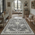 DCX Machine Washable Black Area Rug 4x6, Non Slip Stain Resistant Vintage - Image 3