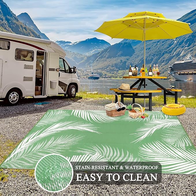 Pauwer Waterproof Outdoor Rug 6x9, Reversible Plastic Straw Patio Camping Rug - Image 5