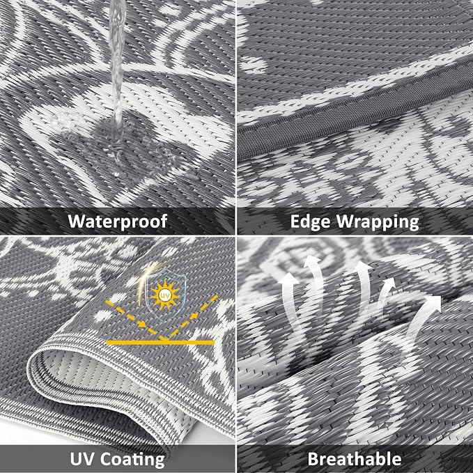 Pauwer Waterproof Outdoor Rug 6x9, Reversible Plastic Straw Patio Camping Rug - Image 3