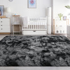 Soft Shaggy Rugs for Bedroom Living Room, 6x9 Tie-Dyed Dark Grey and Black Rug - Image 7