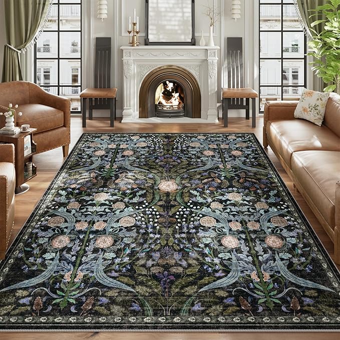 AMTOVO 5x7 Washable Area Rugs for Living Room, Vintage Boho Floral Distressed by AMTOVO