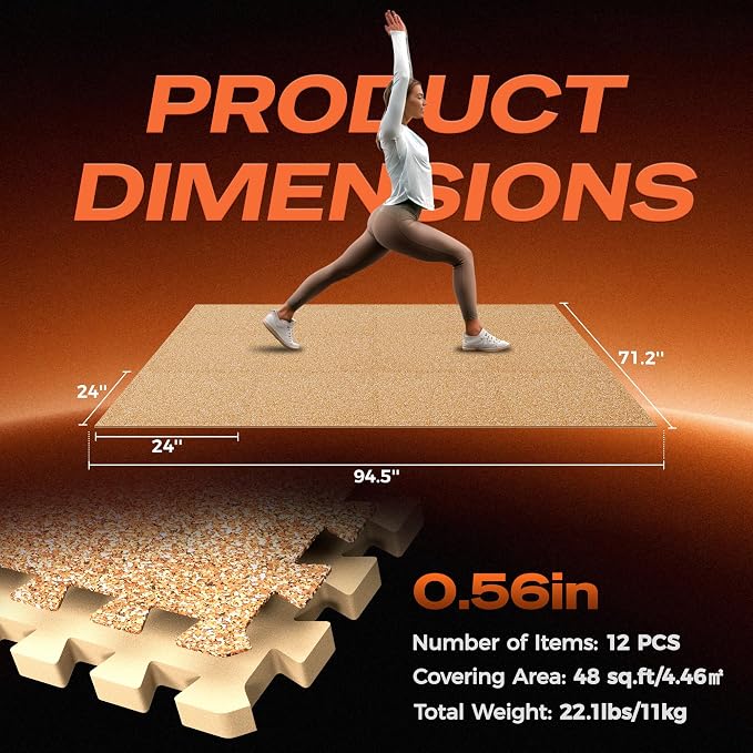 SUPERJARE 0.56'' Thick 12 Pcs 48 Sq Ft Rubber Top Exercise Equipment Mats - Image 7