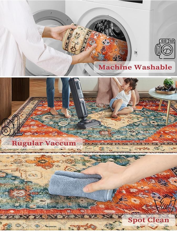 SERISSA Boho Washable Runner Rug, 2x6 Rug Non-Slip Tribal Hallway Kitchen - Image 2