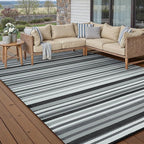 Outdoor Plastic Straw Rug Waterproof Patio 9x12 Black White Stripe Mat - Image 2