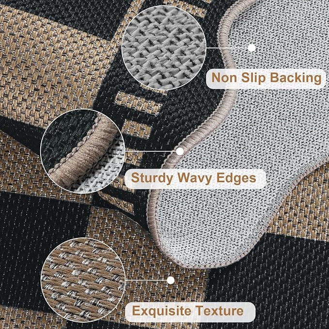 Checkered Easy Jute Front Door Mat, 2.6x4 Washable Entryway Rug Non Slip Small - Image 4