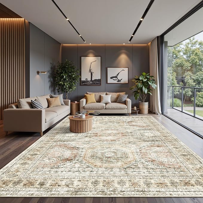 Soalmost 10x14 Area Rugs for Living Room, Non Slip Machine Washable Vintage Rugs - Image 2