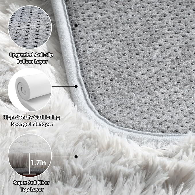 ONASAR 8x10 Area Rugs for Living Room, Tie-Dyed Light Grey Large Fluffy Shag - Image 4