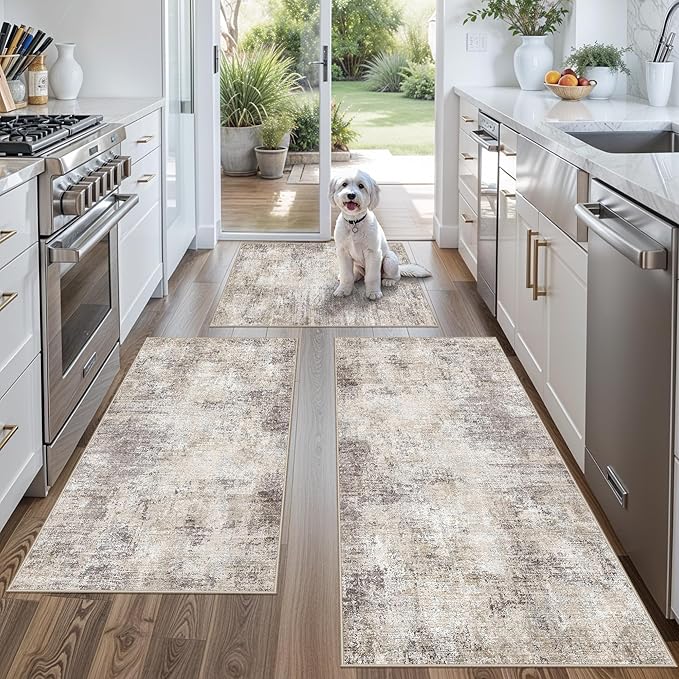 Kitchen Mats for Floor 3 Piece Set, Non-Slip Washable Kitchen Mats for Hardwood by BYYVOORugsforYourHome