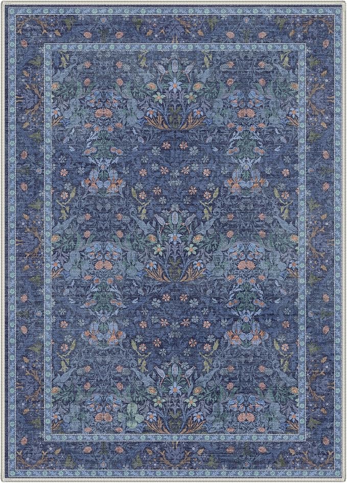 GENIMO 5x7 Washable Area Rug Non Slip Low Pile, Lightweight Floral Foliage - Image 6