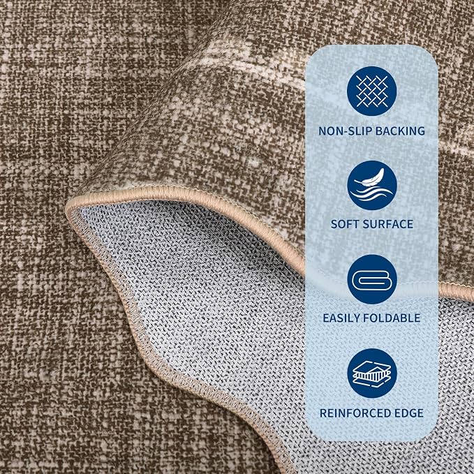 GarveeHome Scalloped Bow Rug for Living Room, Solid Brown Rug for Dorm - Image 6