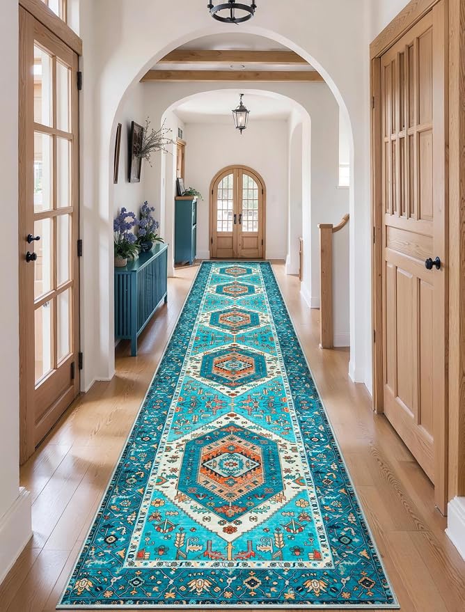 SERISSA Runner Rug for Hallways, Extra Long Boho Rug Ultra Soft Vintage Blue by SERISSAHomeDecorCollection